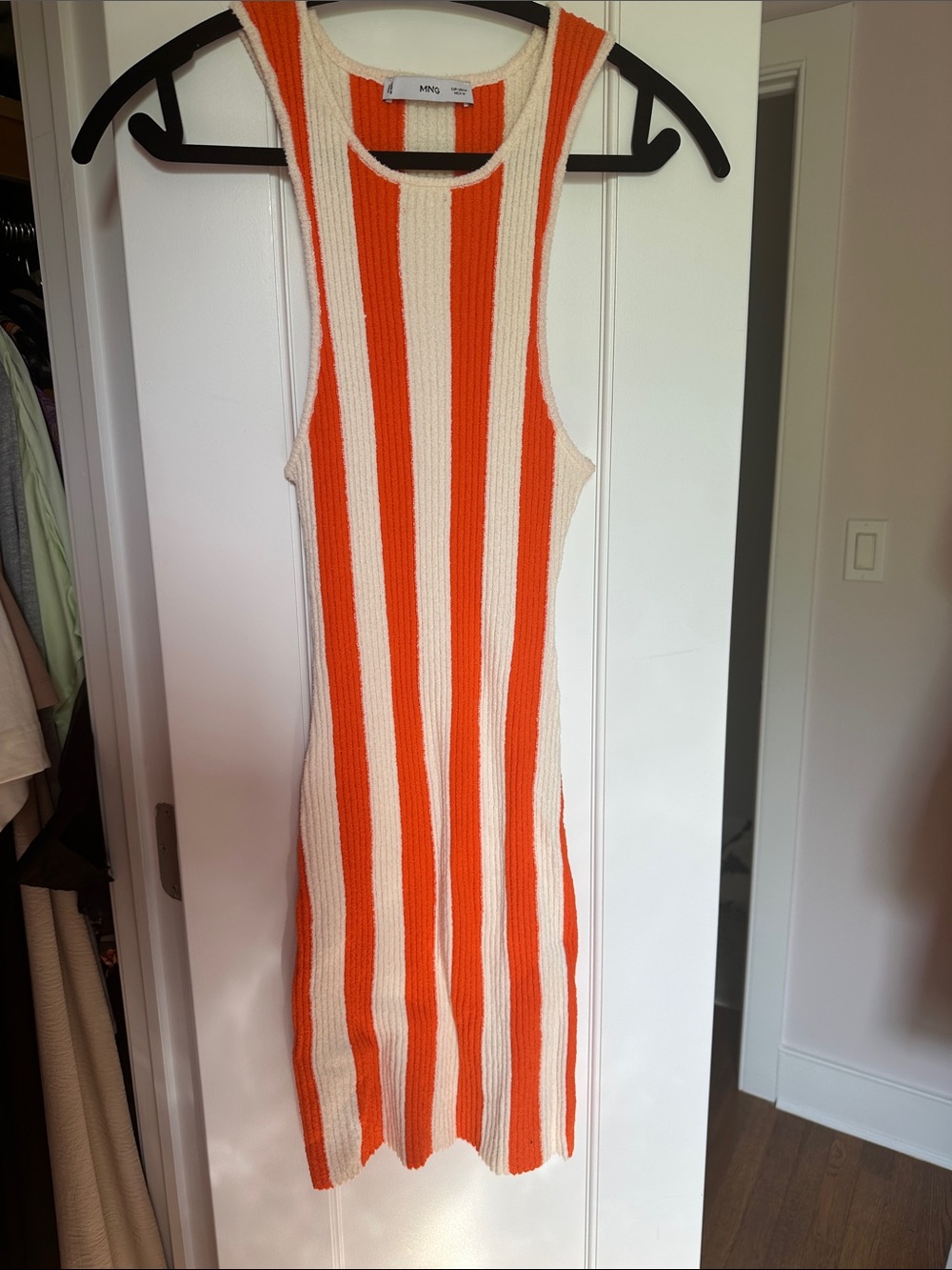 Mango Orange and Cream Striped Knit Midi Tank Dress